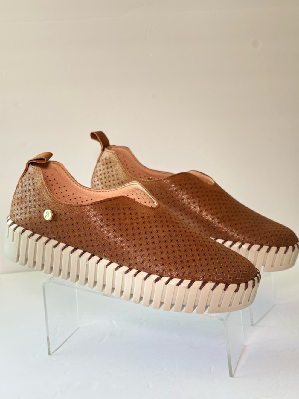 Casual Perforated Slip-On Sneakers - Tan Brown